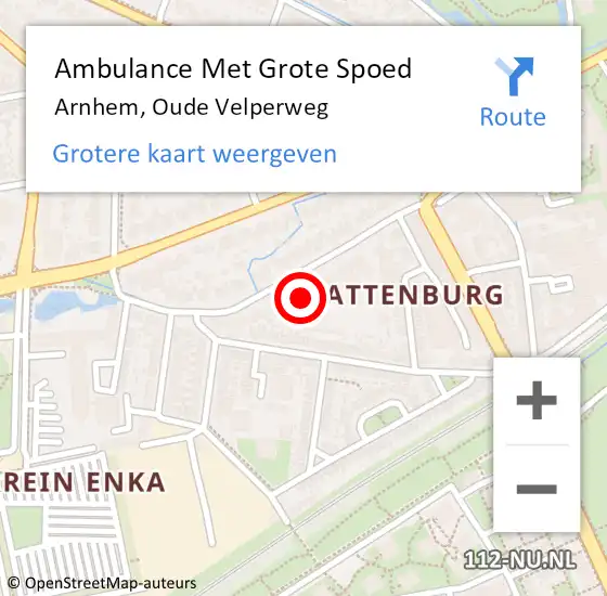 Locatie op kaart van de 112 melding: Ambulance Met Grote Spoed Naar Arnhem, Oude Velperweg op 28 juli 2022 16:42