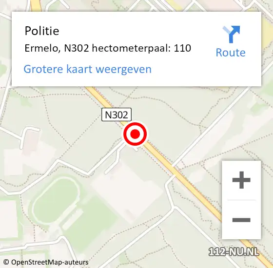 Locatie op kaart van de 112 melding: Politie Ermelo, N302 hectometerpaal: 110 op 28 juli 2022 16:49