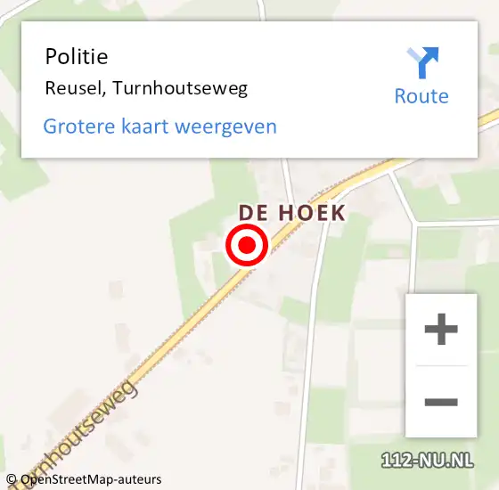 Locatie op kaart van de 112 melding: Politie Reusel, Turnhoutseweg op 28 juli 2022 16:50