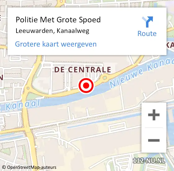 Locatie op kaart van de 112 melding: Politie Met Grote Spoed Naar Leeuwarden, Kanaalweg op 28 juli 2022 17:02