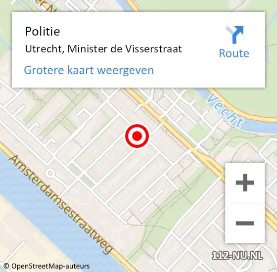 Locatie op kaart van de 112 melding: Politie Utrecht, Minister de Visserstraat op 28 juli 2022 17:14