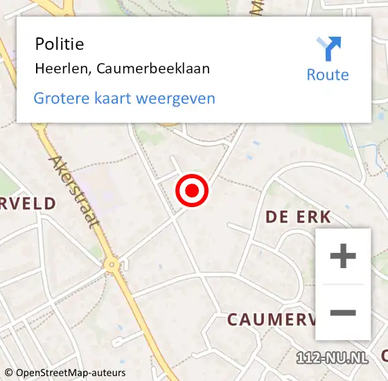 Locatie op kaart van de 112 melding: Politie Heerlen, Caumerbeeklaan op 28 juli 2022 17:28