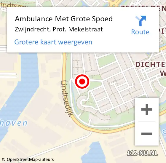 Locatie op kaart van de 112 melding: Ambulance Met Grote Spoed Naar Zwijndrecht, Prof. Mekelstraat op 28 juli 2022 18:00