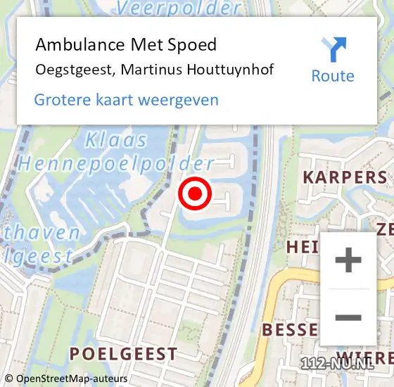 Locatie op kaart van de 112 melding: Ambulance Met Spoed Naar Oegstgeest, Martinus Houttuynhof op 28 juli 2022 18:21