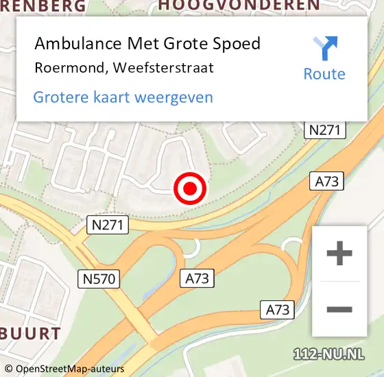 Locatie op kaart van de 112 melding: Ambulance Met Grote Spoed Naar Roermond, Weefsterstraat op 28 juli 2022 18:25