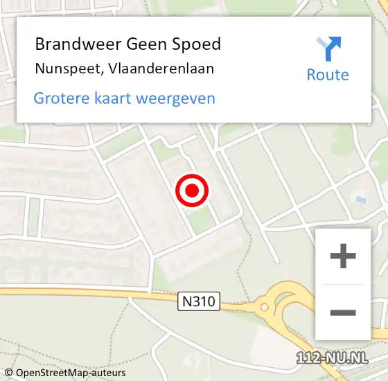 Locatie op kaart van de 112 melding: Brandweer Geen Spoed Naar Nunspeet, Vlaanderenlaan op 28 juli 2022 18:25