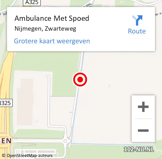 Locatie op kaart van de 112 melding: Ambulance Met Spoed Naar Nijmegen, Zwarteweg op 28 juli 2022 18:51