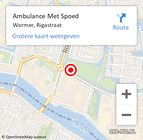 Locatie op kaart van de 112 melding: Ambulance Met Spoed Naar Wormer, Rigastraat op 28 juli 2022 19:05