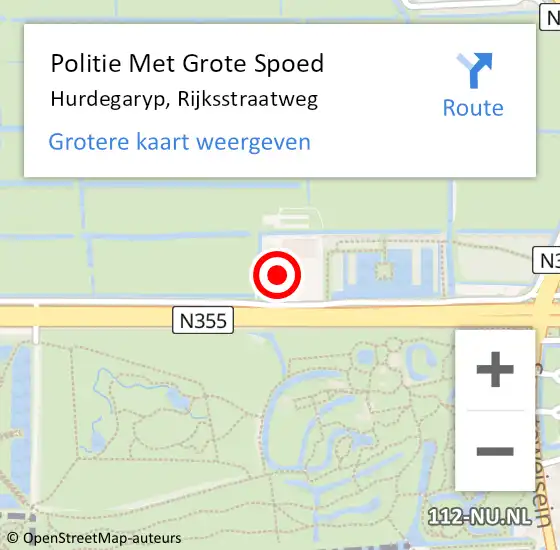 Locatie op kaart van de 112 melding: Politie Met Grote Spoed Naar Hurdegaryp, Rijksstraatweg op 28 juli 2022 19:12