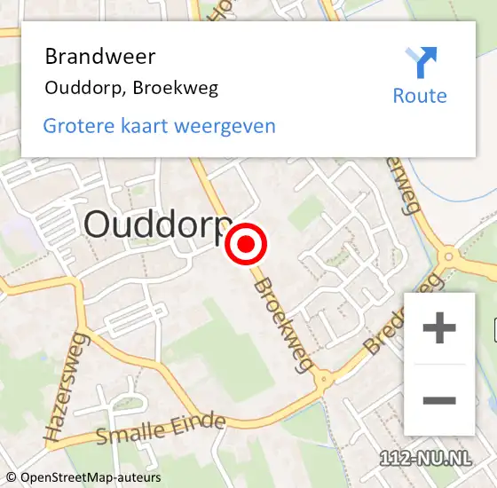 Locatie op kaart van de 112 melding: Brandweer Ouddorp, Broekweg op 28 juli 2022 19:26