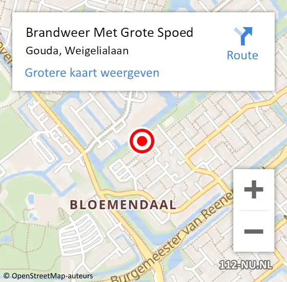 Locatie op kaart van de 112 melding: Brandweer Met Grote Spoed Naar Gouda, Weigelialaan op 24 juli 2014 16:33