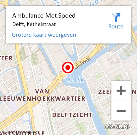 Locatie op kaart van de 112 melding: Ambulance Met Spoed Naar Delft, Kethelstraat op 28 juli 2022 19:47