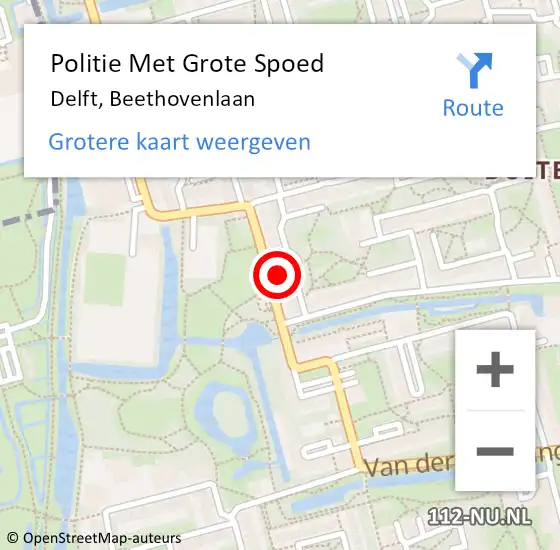 Locatie op kaart van de 112 melding: Politie Met Grote Spoed Naar Delft, Beethovenlaan op 28 juli 2022 20:35