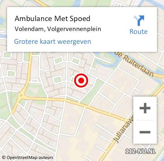 Locatie op kaart van de 112 melding: Ambulance Met Spoed Naar Volendam, Volgervennenplein op 28 juli 2022 21:02