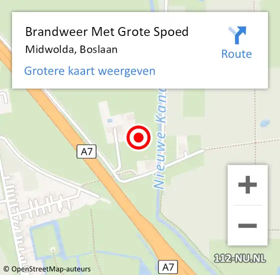 Locatie op kaart van de 112 melding: Brandweer Met Grote Spoed Naar Midwolda, Boslaan op 28 juli 2022 21:35