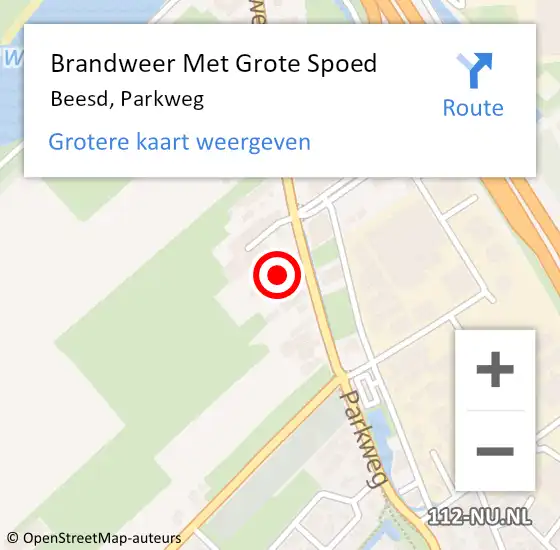 Locatie op kaart van de 112 melding: Brandweer Met Grote Spoed Naar Beesd, Parkweg op 28 juli 2022 22:04