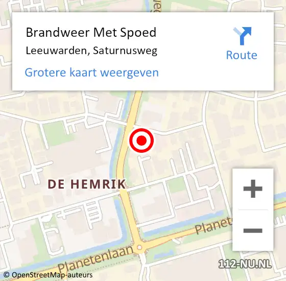 Locatie op kaart van de 112 melding: Brandweer Met Spoed Naar Leeuwarden, Saturnusweg op 28 juli 2022 22:06