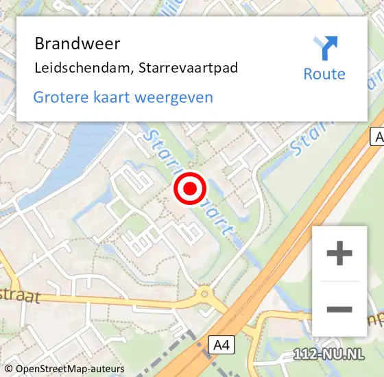 Locatie op kaart van de 112 melding: Brandweer Leidschendam, Starrevaartpad op 28 juli 2022 22:13
