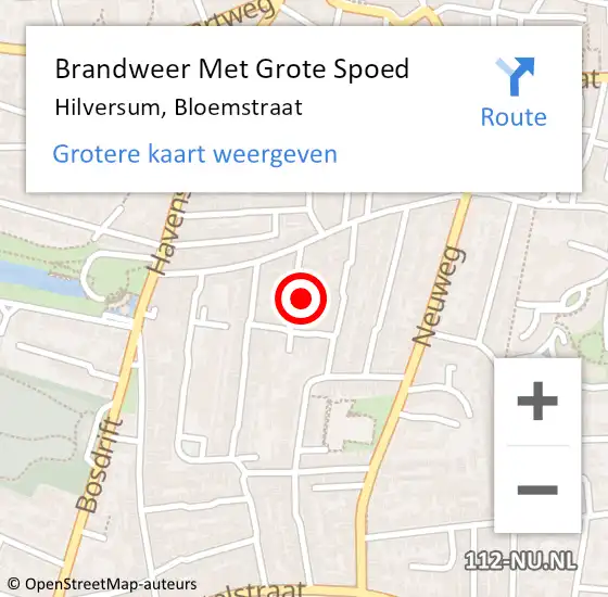 Locatie op kaart van de 112 melding: Brandweer Met Grote Spoed Naar Hilversum, Bloemstraat op 28 juli 2022 23:10