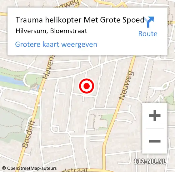 Locatie op kaart van de 112 melding: Trauma helikopter Met Grote Spoed Naar Hilversum, Bloemstraat op 28 juli 2022 23:11