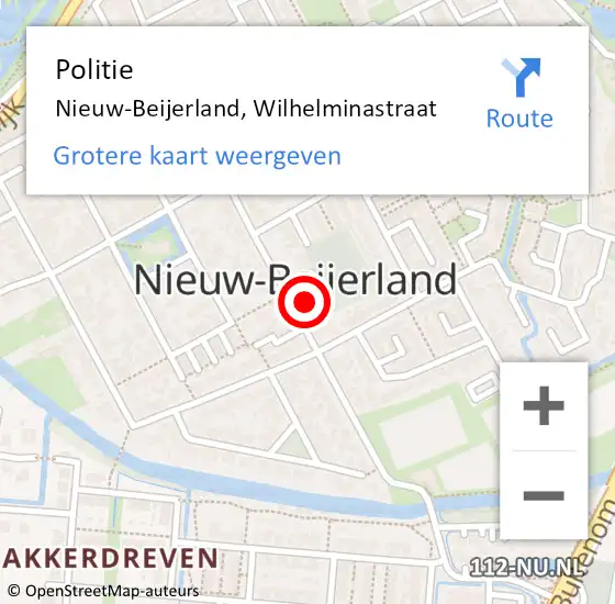 Locatie op kaart van de 112 melding: Politie Nieuw-Beijerland, Wilhelminastraat op 28 juli 2022 23:49