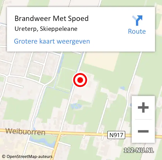 Locatie op kaart van de 112 melding: Brandweer Met Spoed Naar Ureterp, Skieppeleane op 28 juli 2022 23:57