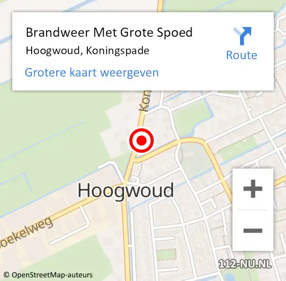 Locatie op kaart van de 112 melding: Brandweer Met Grote Spoed Naar Hoogwoud, Koningspade op 29 juli 2022 01:43