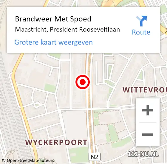 Locatie op kaart van de 112 melding: Brandweer Met Spoed Naar Maastricht, President Rooseveltlaan op 29 juli 2022 02:21