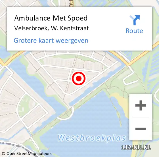 Locatie op kaart van de 112 melding: Ambulance Met Spoed Naar Velserbroek, W. Kentstraat op 29 juli 2022 02:24