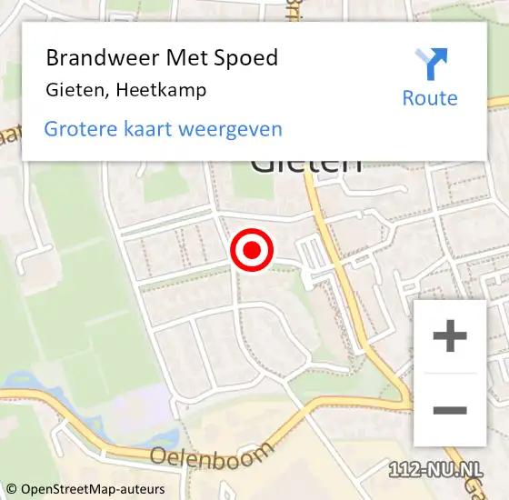 Locatie op kaart van de 112 melding: Brandweer Met Spoed Naar Gieten, Heetkamp op 29 juli 2022 03:43