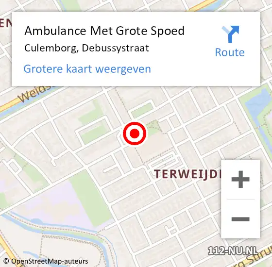 Locatie op kaart van de 112 melding: Ambulance Met Grote Spoed Naar Culemborg, Debussystraat op 29 juli 2022 05:10