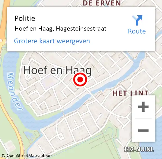 Locatie op kaart van de 112 melding: Politie Hoef en Haag, Hagesteinsestraat op 29 juli 2022 05:40