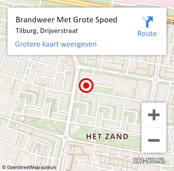 Locatie op kaart van de 112 melding: Brandweer Met Grote Spoed Naar Tilburg, Drijverstraat op 29 juli 2022 05:45