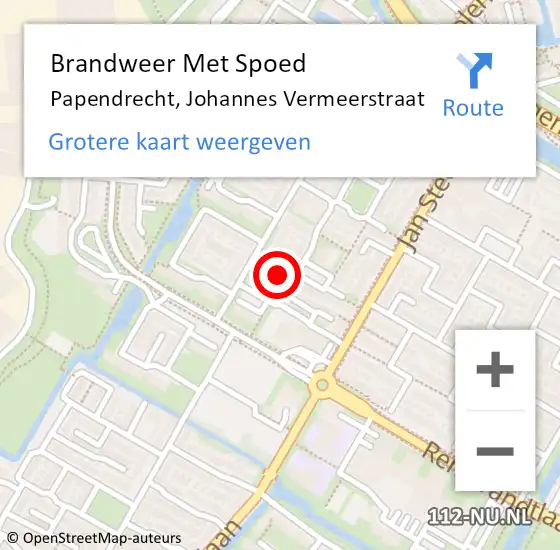 Locatie op kaart van de 112 melding: Brandweer Met Spoed Naar Papendrecht, Johannes Vermeerstraat op 29 juli 2022 06:11