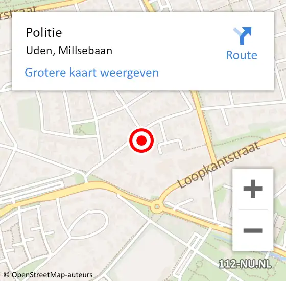 Locatie op kaart van de 112 melding: Politie Uden, Millsebaan op 29 juli 2022 06:22