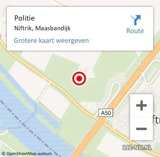 Locatie op kaart van de 112 melding: Politie Niftrik, Maasbandijk op 29 juli 2022 06:46
