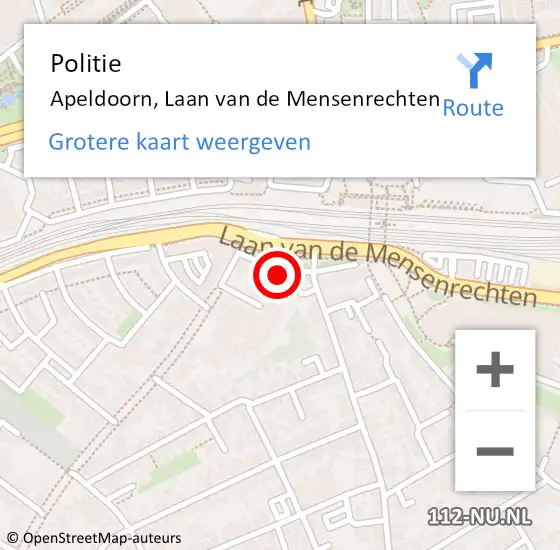 Locatie op kaart van de 112 melding: Politie Apeldoorn, Laan van de Mensenrechten op 29 juli 2022 07:32