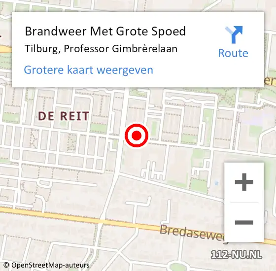 Locatie op kaart van de 112 melding: Brandweer Met Grote Spoed Naar Tilburg, Professor Gimbrèrelaan op 29 juli 2022 08:20