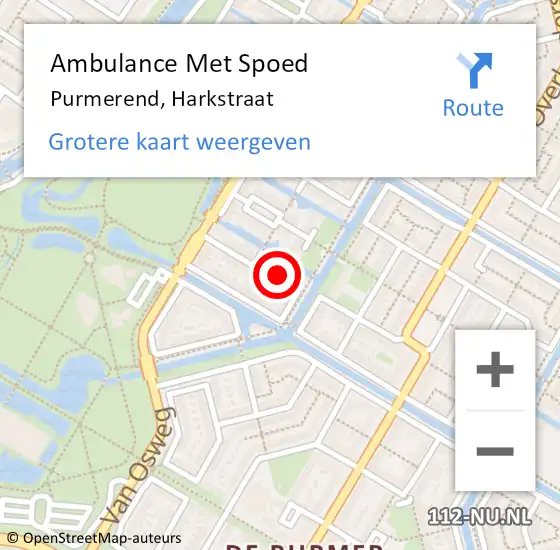 Locatie op kaart van de 112 melding: Ambulance Met Spoed Naar Purmerend, Harkstraat op 29 juli 2022 08:38