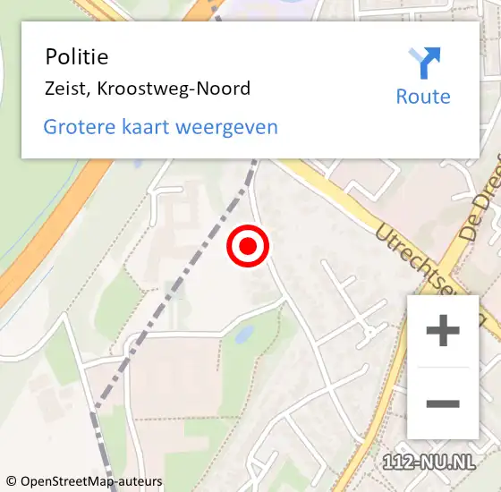 Locatie op kaart van de 112 melding: Politie Zeist, Kroostweg-Noord op 29 juli 2022 08:57