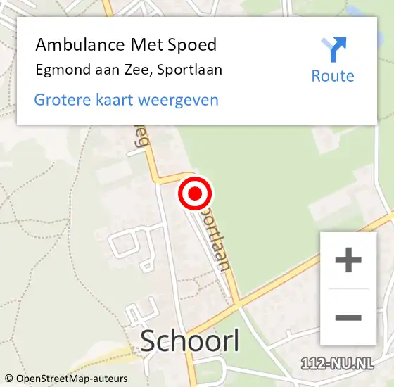 Locatie op kaart van de 112 melding: Ambulance Met Spoed Naar Egmond aan Zee, Sportlaan op 29 juli 2022 09:12