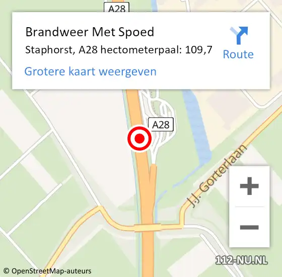 Locatie op kaart van de 112 melding: Brandweer Met Spoed Naar Staphorst, A28 hectometerpaal: 109,7 op 29 juli 2022 09:27