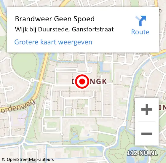 Locatie op kaart van de 112 melding: Brandweer Geen Spoed Naar Wijk bij Duurstede, Gansfortstraat op 29 juli 2022 09:36