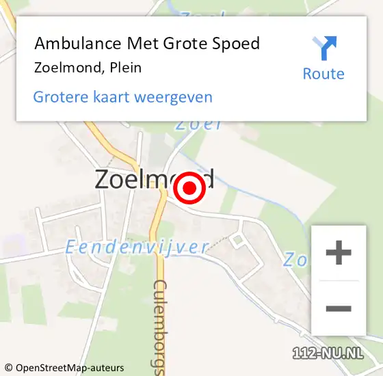 Locatie op kaart van de 112 melding: Ambulance Met Grote Spoed Naar Zoelmond, Plein op 29 juli 2022 10:10