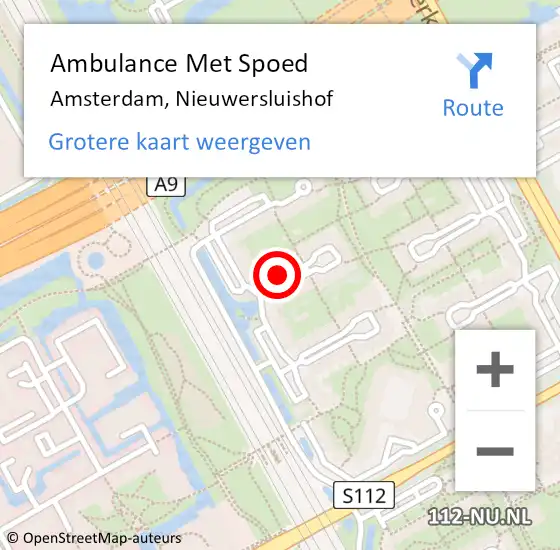 Locatie op kaart van de 112 melding: Ambulance Met Spoed Naar Amsterdam-Zuidoost, Nieuwersluishof op 29 juli 2022 10:12
