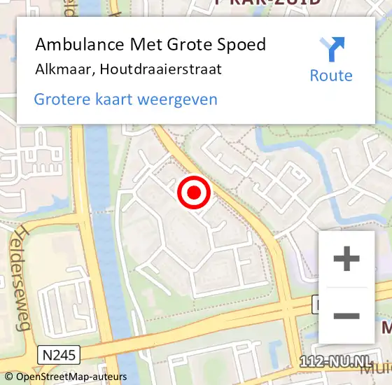 Locatie op kaart van de 112 melding: Ambulance Met Grote Spoed Naar Alkmaar, Houtdraaierstraat op 29 juli 2022 10:27