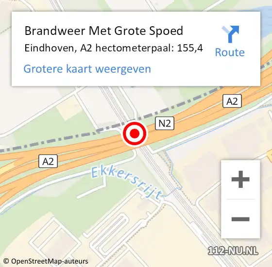 Locatie op kaart van de 112 melding: Brandweer Met Grote Spoed Naar Eindhoven, A2 hectometerpaal: 155,4 op 29 juli 2022 10:28