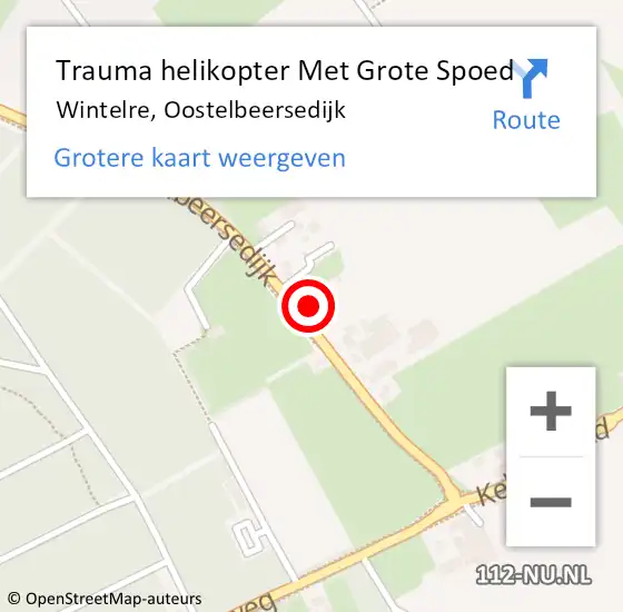 Locatie op kaart van de 112 melding: Trauma helikopter Met Grote Spoed Naar Wintelre, Oostelbeersedijk op 29 juli 2022 10:35