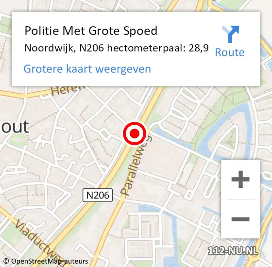 Locatie op kaart van de 112 melding: Politie Met Grote Spoed Naar Noordwijk, N206 hectometerpaal: 28,9 op 29 juli 2022 10:36