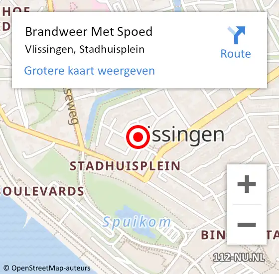 Locatie op kaart van de 112 melding: Brandweer Met Spoed Naar Vlissingen, Stadhuisplein op 29 juli 2022 10:37